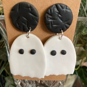 Lightweight Polymer Clay Ghost Earrings with Black studs